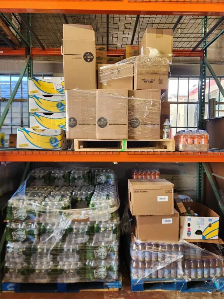 Warehouse stock of donated food at the Biddeford Food Pantry